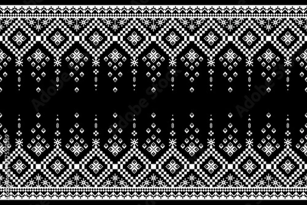 Obraz Seamless pixel art pattern for geometric ethnic fabric seamless pattern. Pixel art background, arabic pixel design for fabric, curtains, carpets. Seamless geometric shapes. Illustration.
