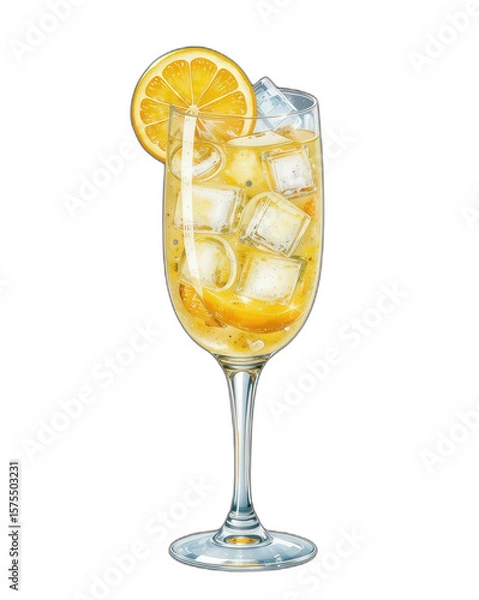 Fototapeta Refreshing Lemonade Cocktail with Ice and Lemon Slice
