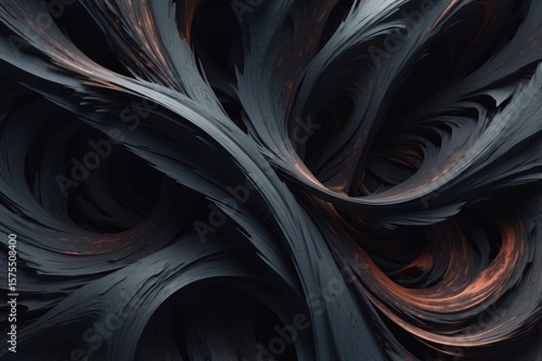 Fototapeta Abstract swirling patterns of dark gray and burnt orange, creating a complex, interwoven texture
