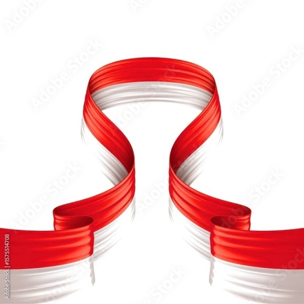 Fototapeta Red and White Ribbon Pattern on White Background Celebrating a Indonesian National Holiday