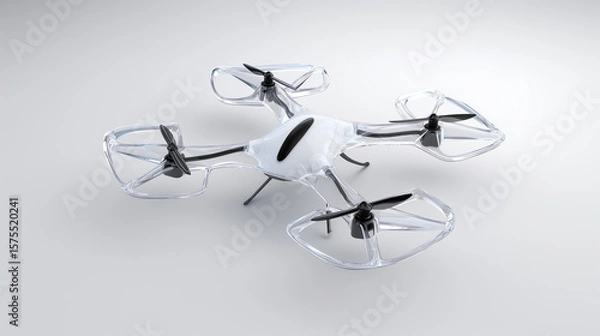 Fototapeta White drone with protective propeller guards showcasing modern aerial technology and safety