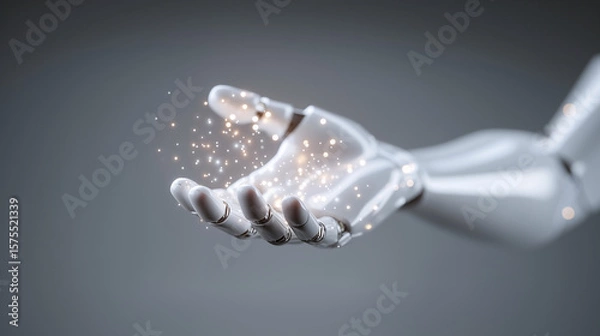Fototapeta Robotic hand with glowing particles representing artificial intelligence and future technology