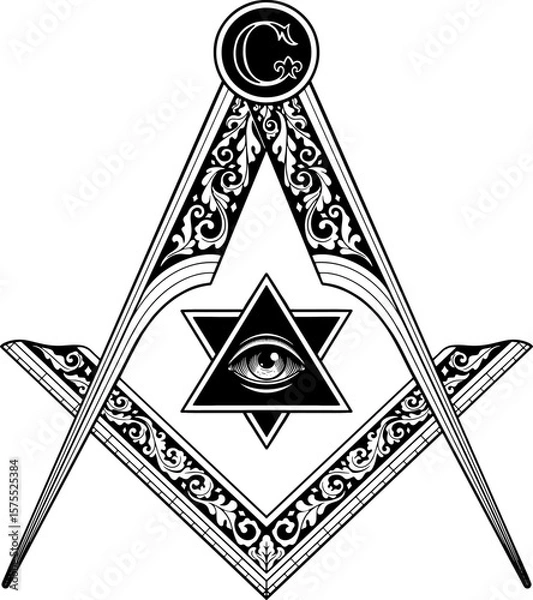 Fototapeta Masonic compass and square
