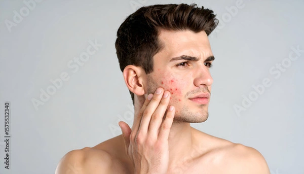 Obraz Man with acne with skincare problem.