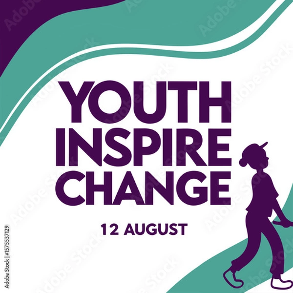 Fototapeta Youth inspire change on august 12th with a silhouette of a young person walking and abstract design elements