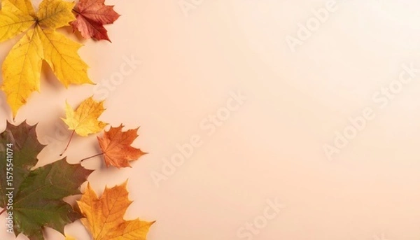 Fototapeta Autumn leaves falling nature photo series soft background close-up view seasonal change