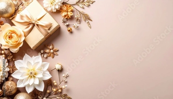Fototapeta Elegant gift arrangement with floral accents soft background decorative elements aesthetic composition serenity concept