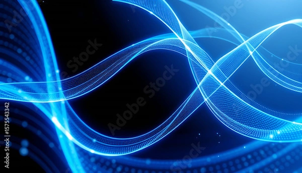 Obraz Abstract Blue Glowing Lines with Dots on a Dark Background