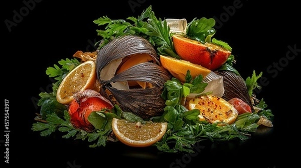 Obraz Charred Citrus Peels and Parsley Still Life