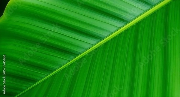 Obraz Closeup of a Vibrant Green Banana Leaf with Prominent Veins