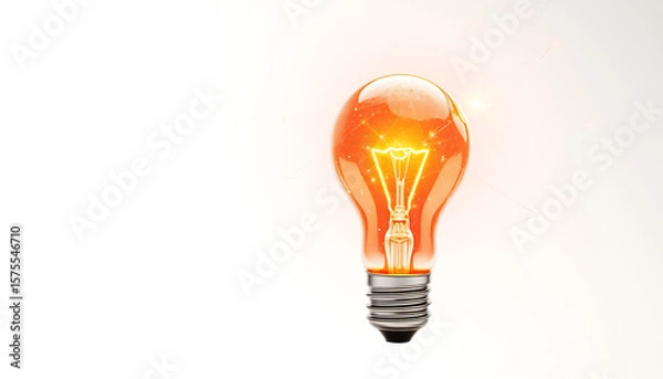 Obraz Glowing Lightbulb with Filament and Metal Base on Transparent Background