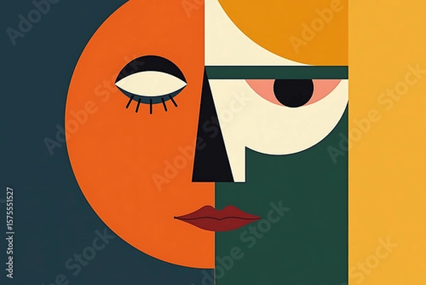Fototapeta Quadrant Split Abstract Face with Bold Colors and Geometric Features, AI-generated