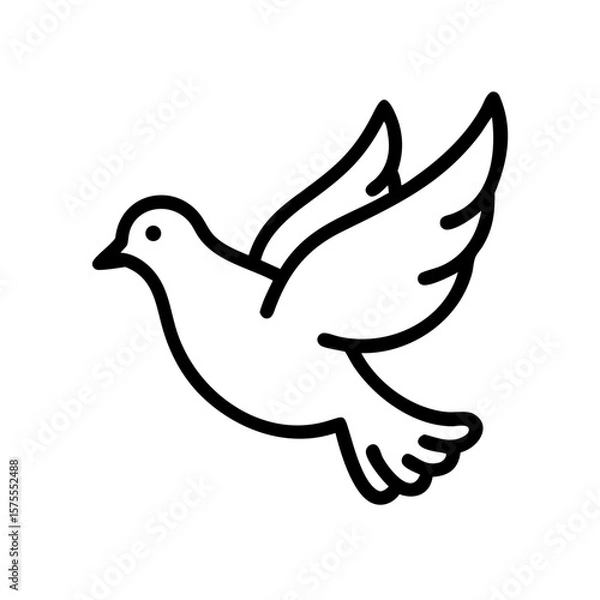Fototapeta Simple dove outline on white background, gentle bird. Dove soars, spreading its wings, a silhouette representing peace and freedom. Use simple dove line art for logo, symbolic meaning.
