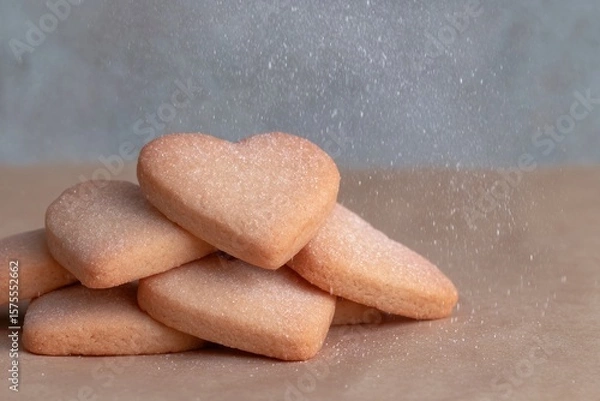 Obraz Delicate heart-shaped cookies dusted with sugar on a rustic surface