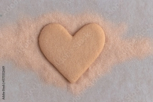 Obraz Heart-shaped cookie sitting on sandy surface during sunny afternoon baking