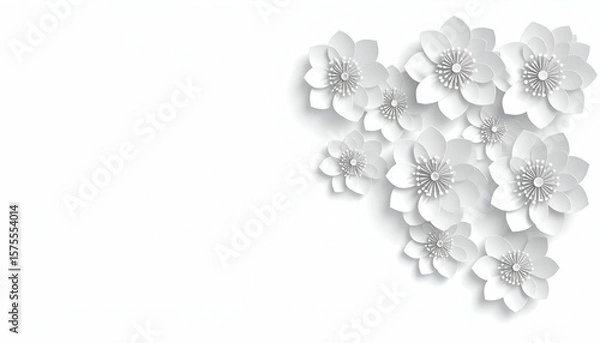 Fototapeta White Paper Flowers with Corner Design.