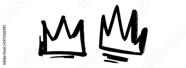 Fototapeta Crown graffiti vector drawing in bold hand-drawn black style. Simple royal sketch with rough street art look on transparent background.