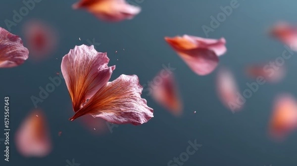 Fototapeta Floral tranquility soft petals falling through the air in nature's close-up