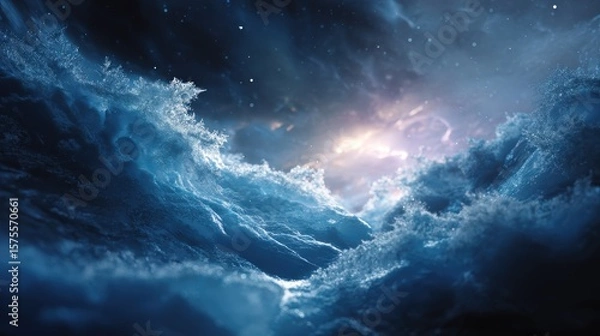 Obraz Cosmic Cloudscape: Blue Nebula with Glowing Stars