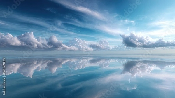 Obraz Serene Blue Sky with Clouds Reflected on Calm Water