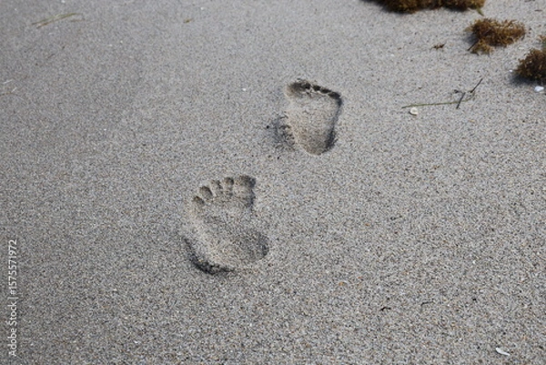 Fototapeta footprint in sand deep alone wet