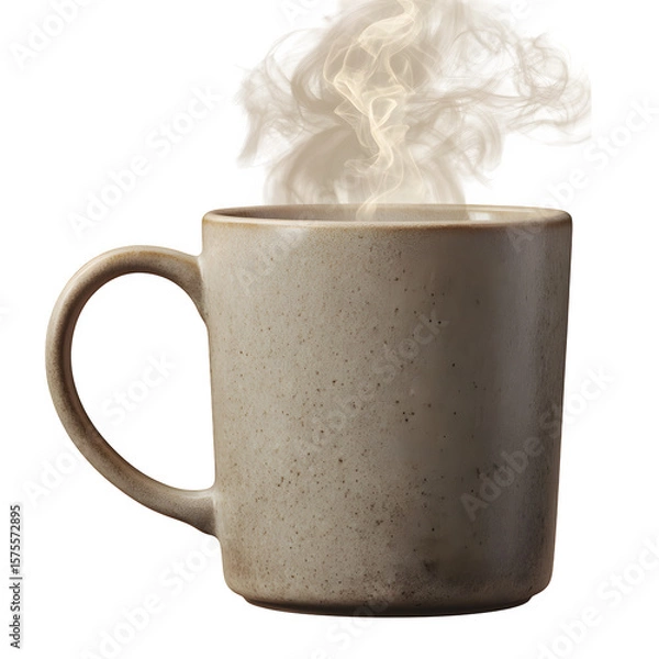 Fototapeta Steaming Ceramic Coffee Mug with Rustic Texture Isolated on Transparent Background

