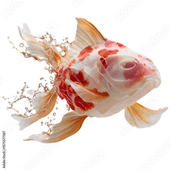 Fototapeta Realistic Koi Fish Splashing in Motion Isolated on Transparent Background


