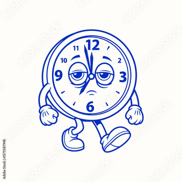 Obraz Tired Cartoon Clock Character Walking