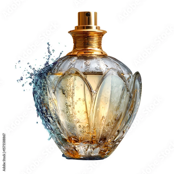 Fototapeta Elegant Crystal Perfume Bottle with Splash Effect Isolated on Transparent Background

