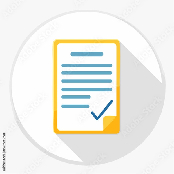 Fototapeta A flat illustration of a document with a checkmark, signifying completion.