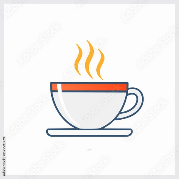 Fototapeta A stylized illustration of a steaming cup of coffee or tea on a saucer, outlined in blue and red.