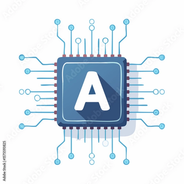 Fototapeta A stylized illustration of a computer chip with the letter "A" at its center.