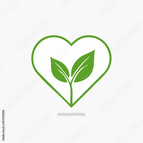 Fototapeta Green sprout with two leaves inside a heart shape, symbolizing growth and love for nature.