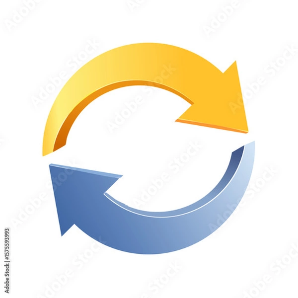 Fototapeta A graphic illustration of two arrows, one gold and one blue, forming a circular motion.