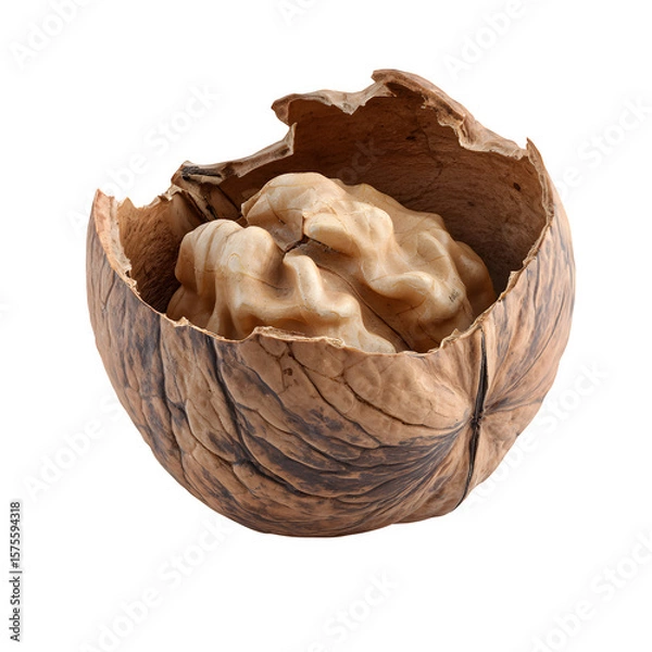 Fototapeta Half Walnut Shell with Kernel Isolated on Transparent Background

