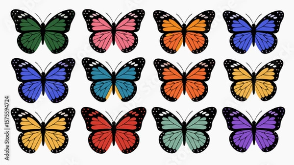 Fototapeta Colorful butterfly illustrations arranged in a grid pattern.
