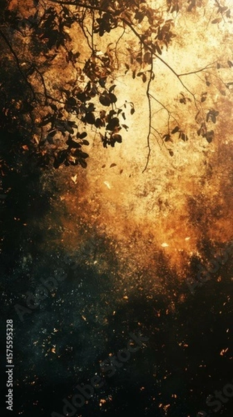 Fototapeta Tree Branches and Golden Light Creating Atmospheric Forest View
