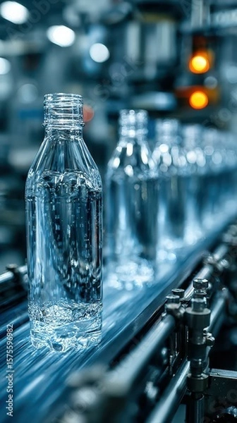 Fototapeta Water bottles in production line reflecting modern manufacturing processes in a factory setting