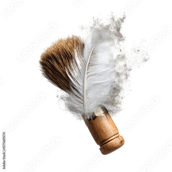 Fototapeta Soft Makeup Brush with Feather and Powder Splash Isolated on Transparent Background

