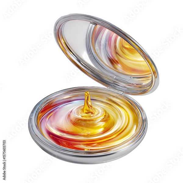 Fototapeta Glossy Face Cream Jar with Colorful Serum Swirl Isolated on Transparent Background

