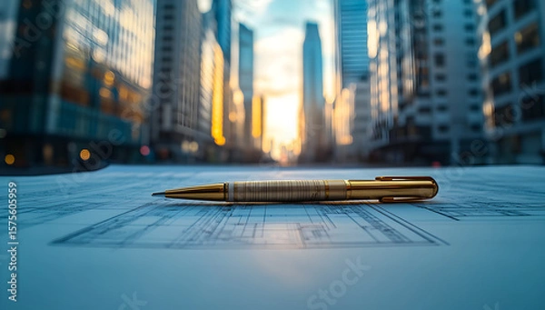 Fototapeta Commercial Property Development Planning Depicting Developers and Investors Collaborating Over Blueprints for Office Complex Construction and Strategic Investment Decisions