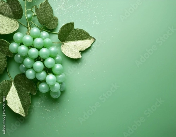 Obraz Pale lilac glitter grapes on pale lilac background with copy space. Generated image