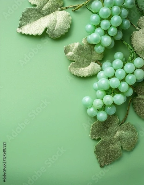 Obraz Pale lilac glitter grapes on pale lilac background with copy space. Generated image