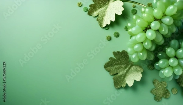 Obraz Pale lilac glitter grapes on pale lilac background with copy space. Generated image