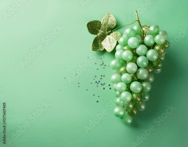 Obraz Pale lilac glitter grapes on pale lilac background with copy space. Generated image