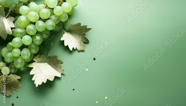 Obraz Pale lilac glitter grapes on pale lilac background with copy space. Generated image