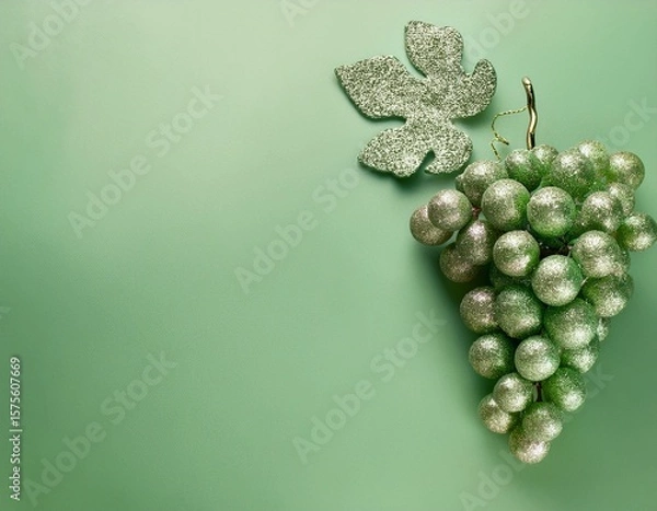 Obraz Pale lilac glitter grapes on pale lilac background with copy space. Generated image