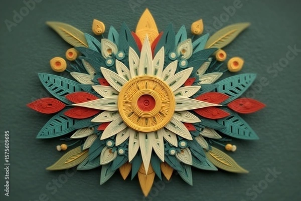 Fototapeta Symmetrical Paper Art: A Colorful Quill Flower with Intricate Details