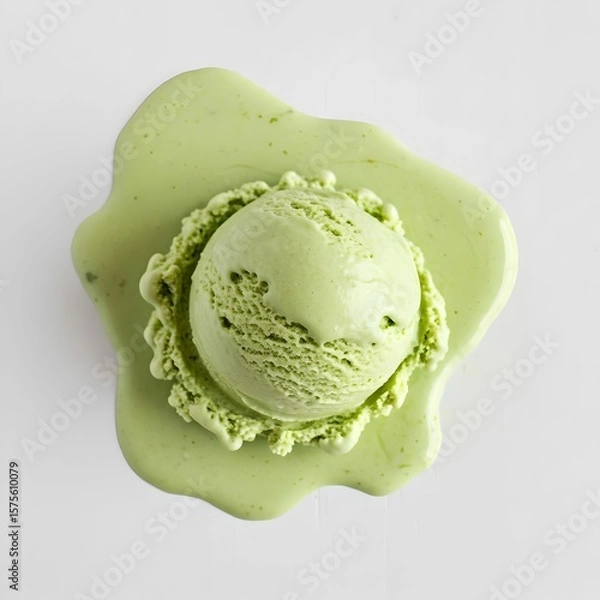 Fototapeta Top view of pistachio ice cream scoop