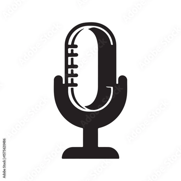 Fototapeta Metal microphone silhouette on white background. Microphone icon sign vector illustration design